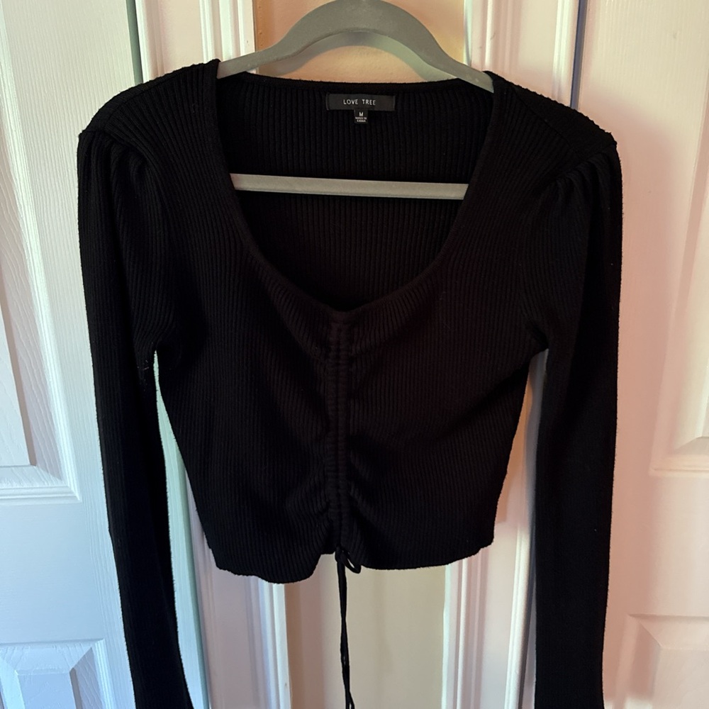 Love Tree Black Ribbed Blouse